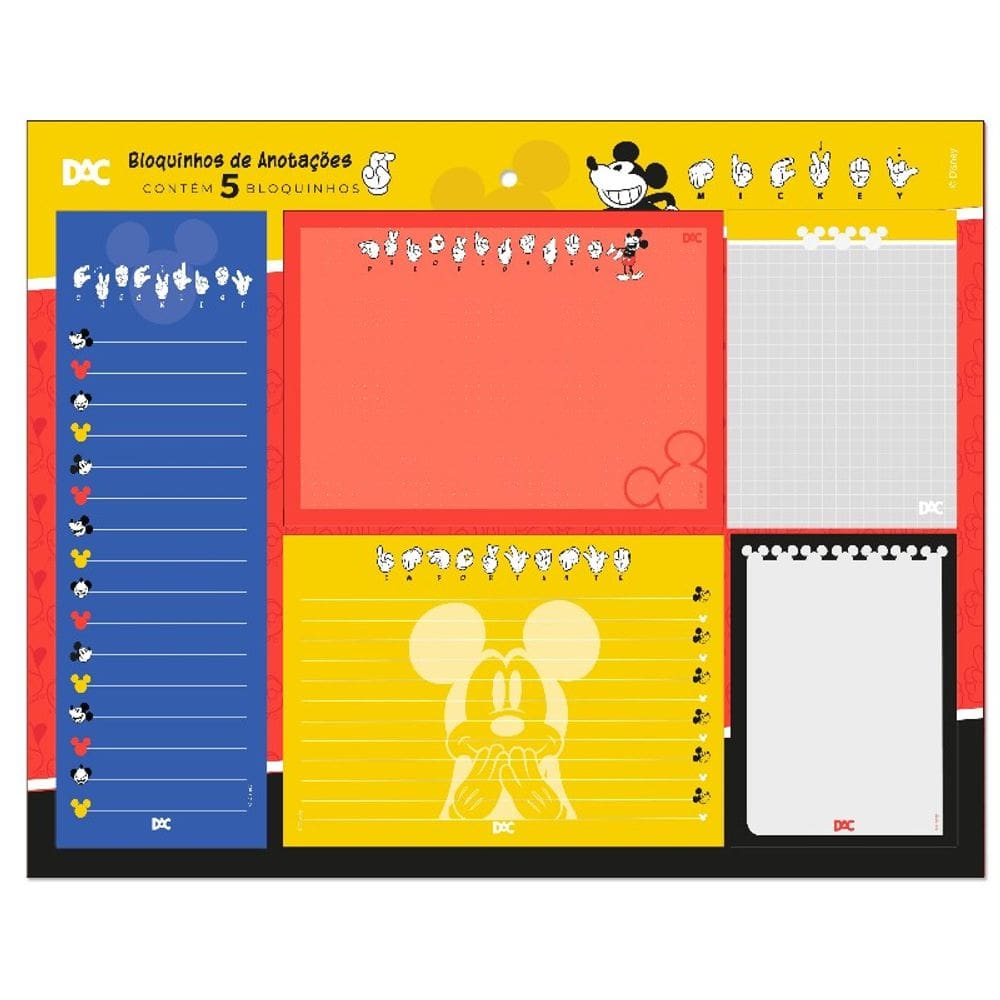 Bloco de Anotações Mickey - Kit com 5 Modelos Dac - 4638