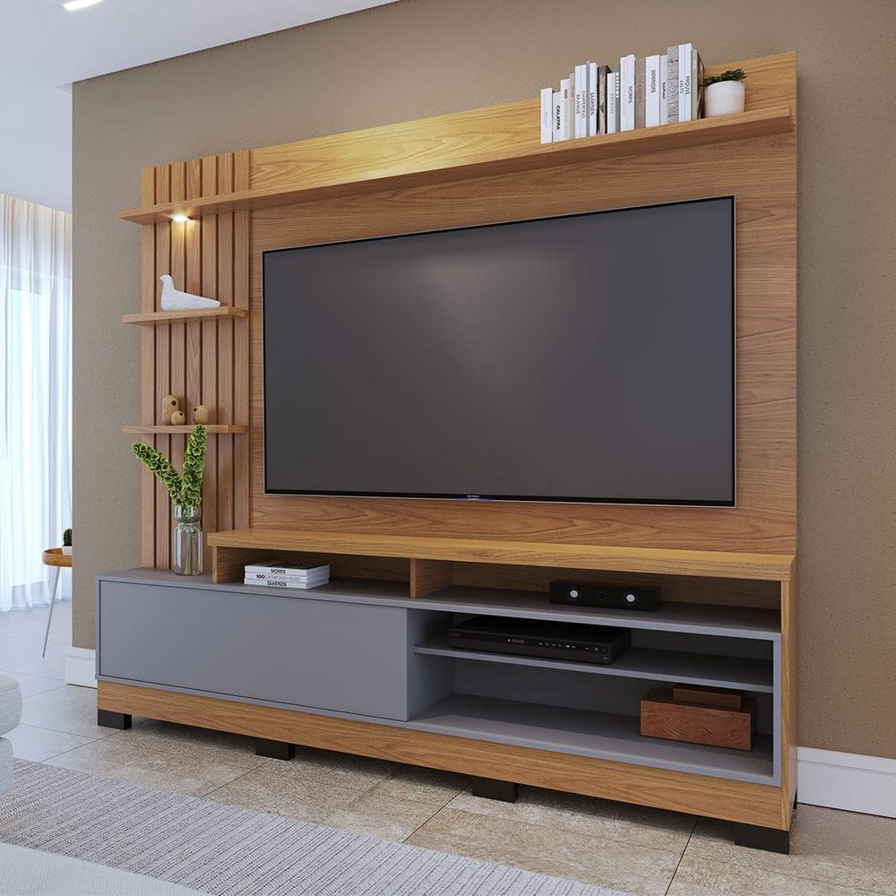 Estante Home Ripado para TV Até 65 Pol com Led 200x190cm Maceió Colibri