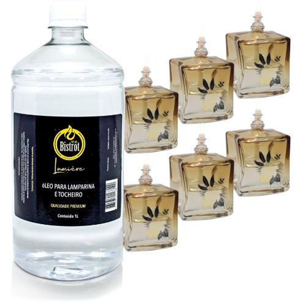 Kit 6 Lamparinas Decorativa Quatro Estações + 1L De Fluido