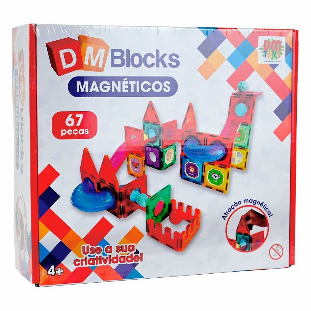 Blocos de Montar Magnéticos - DM Blocks - 67 peças - DM Toys