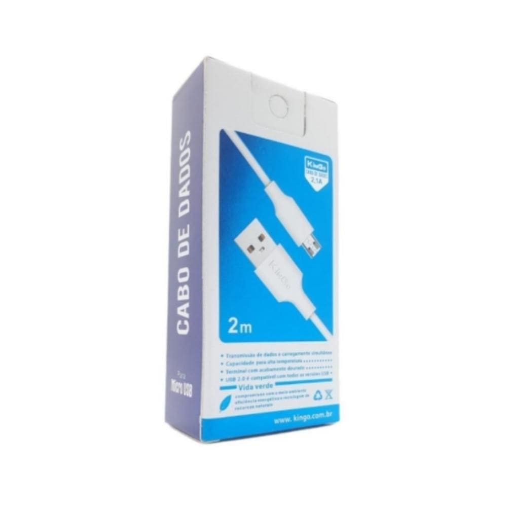 Cabo De Dados Micro-Usb V8 Kingo Branco 2M 2.1A Galaxy A02