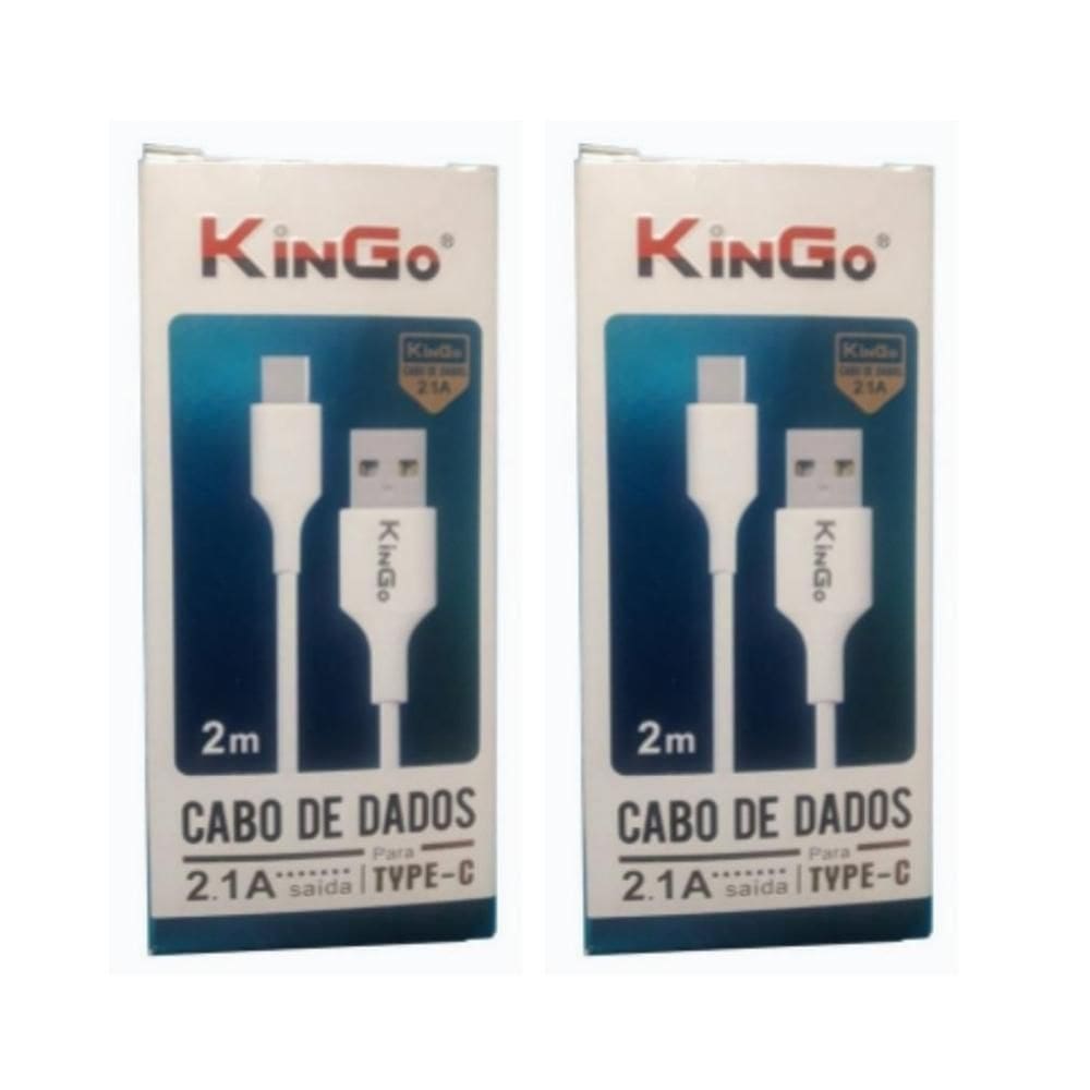 Kit 2 Cabos De Dados Usb-C Kingo Branco 2M 2.1A Galaxy A72