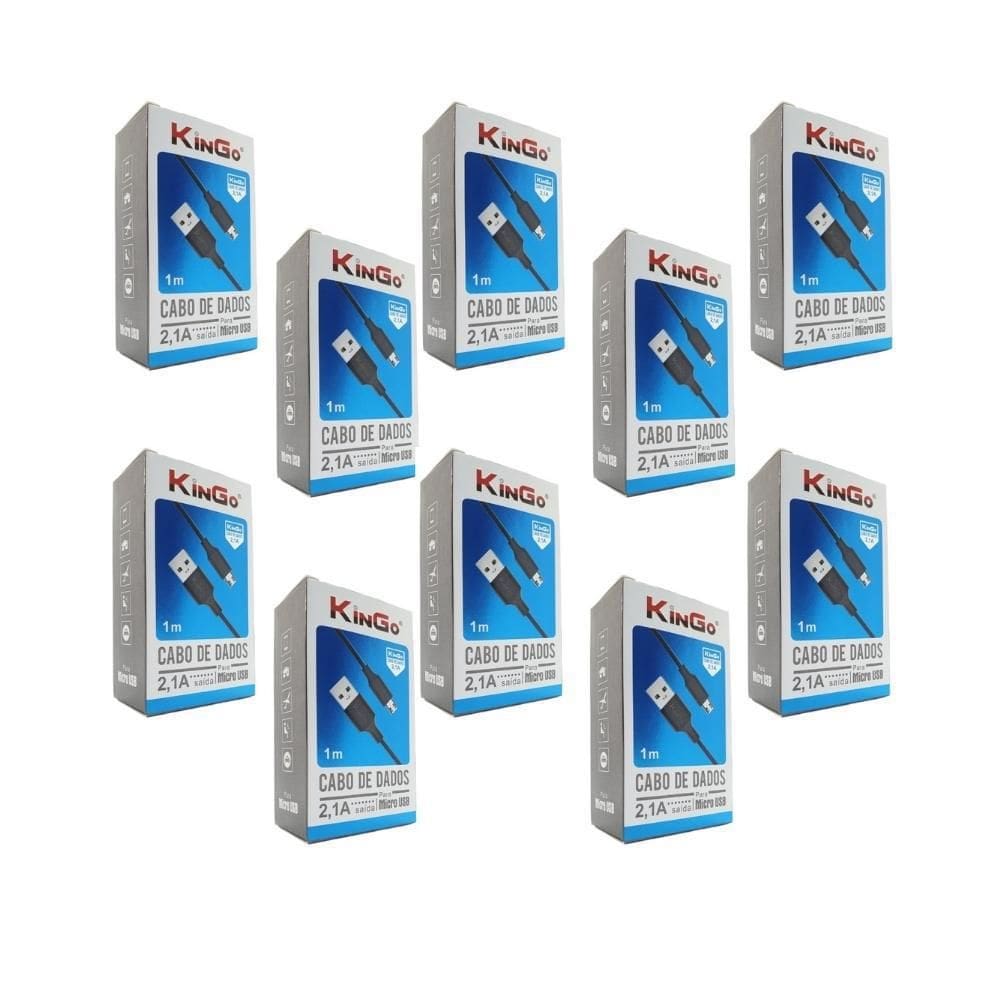 Kit 10 Cabos Usb V8 Kingo Preto 1M 2.1A Para Galaxy J5 Pro