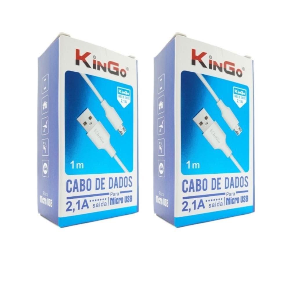 Kit 2 Cabos Micro-Usb V8 Kingo Branco 1M 2.1A Galaxy A02