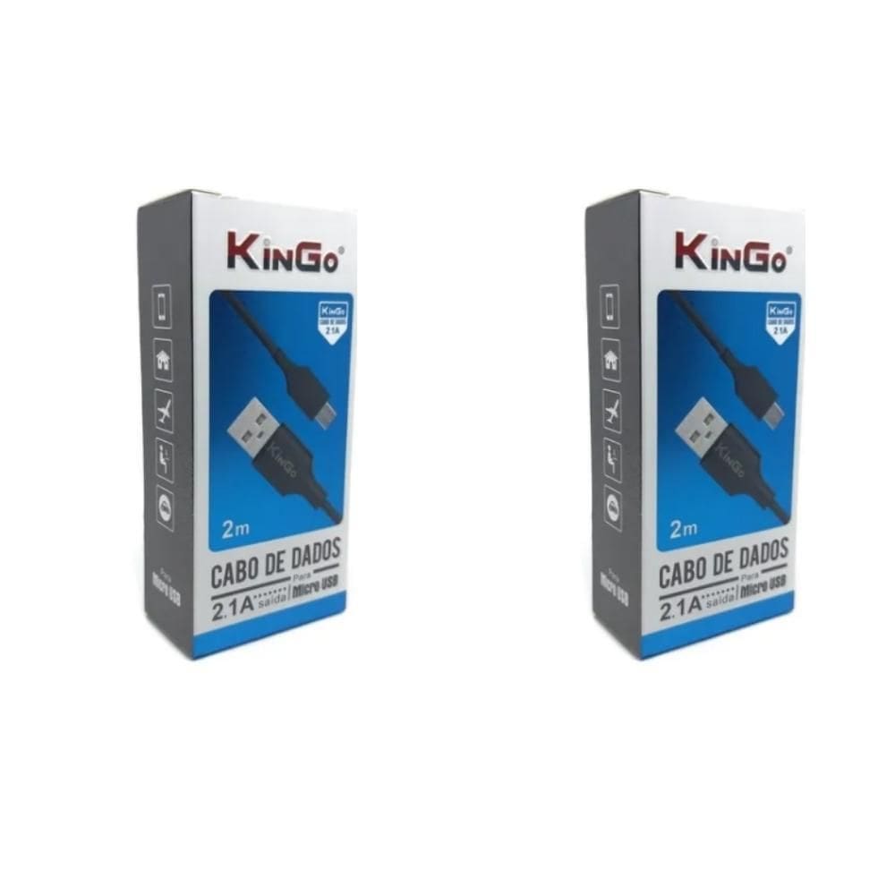 Kit 2 Cabos Usb V8 Kingo Preto 2 Metros 2.1A Para Galaxy J8