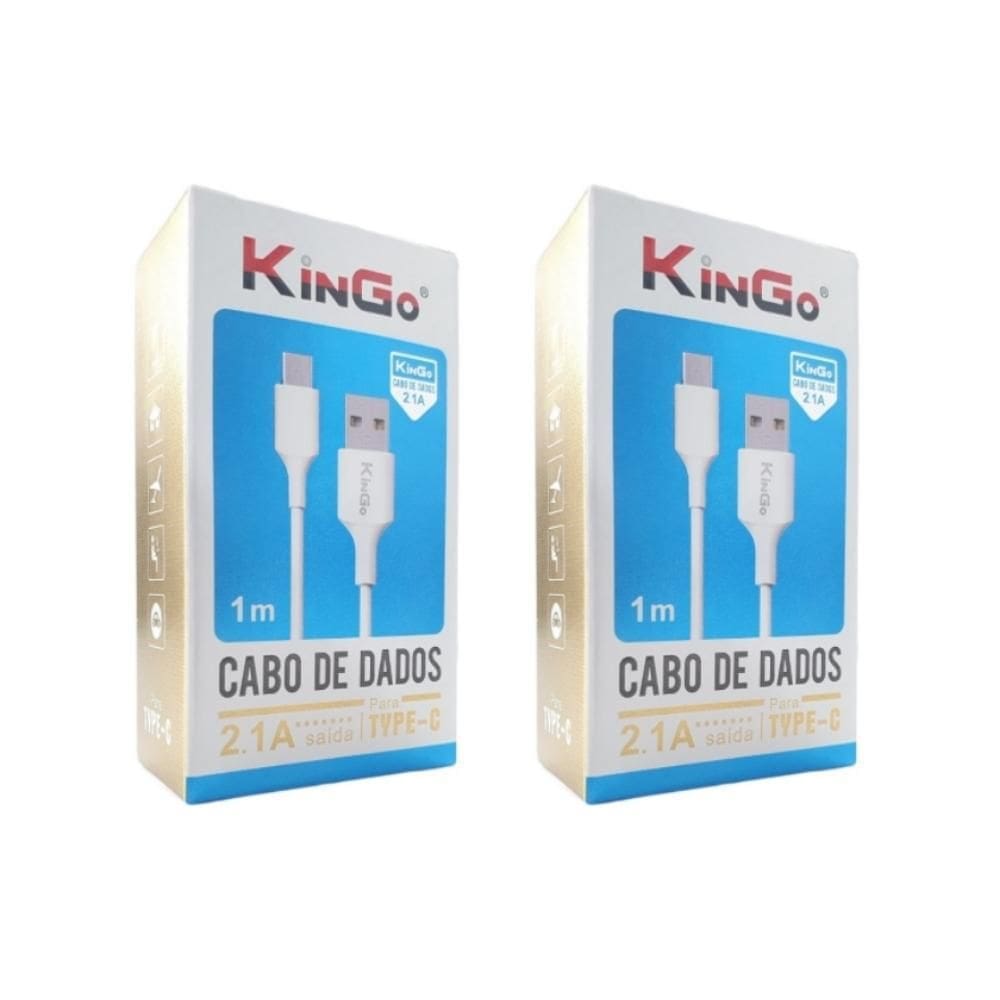 Kit 2 Cabos Usb-C Kingo Branco 1M 2.1A Para Moto G9 Play