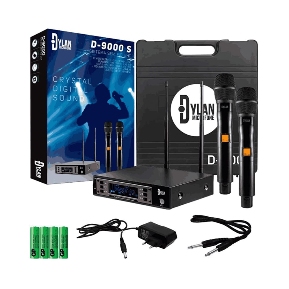 Microfone Sem Fio Dylan D9000s Palco Sem Fio Uhf C/2 Microfones C/200 Canais