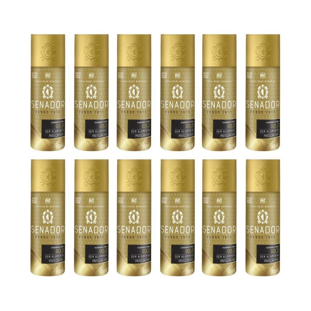 Desodorante Spray Senador Gold 90Ml - Kit Com 12Un