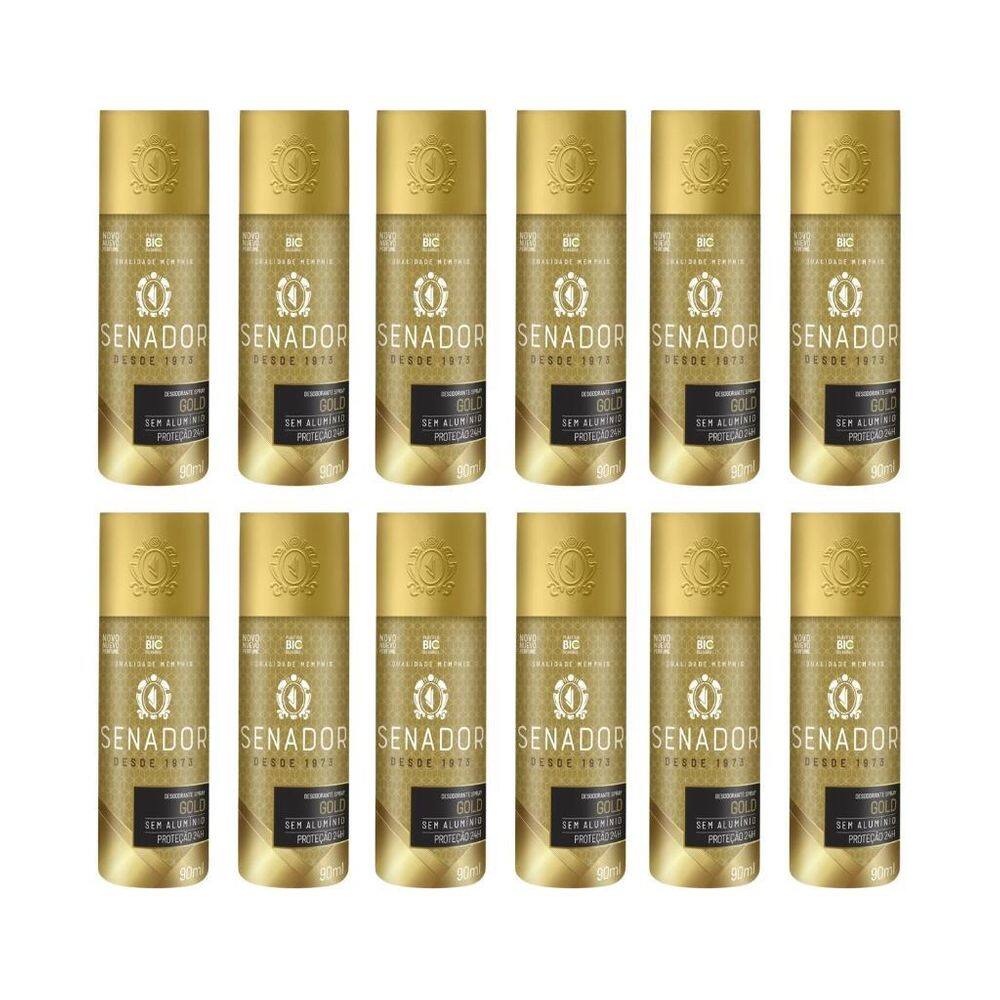 Desodorante Spray Senador Gold 90Ml - Kit Com 12Un