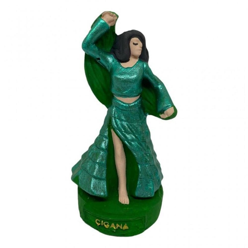 Escultura Cigana Verde 11 Cm Em Resina