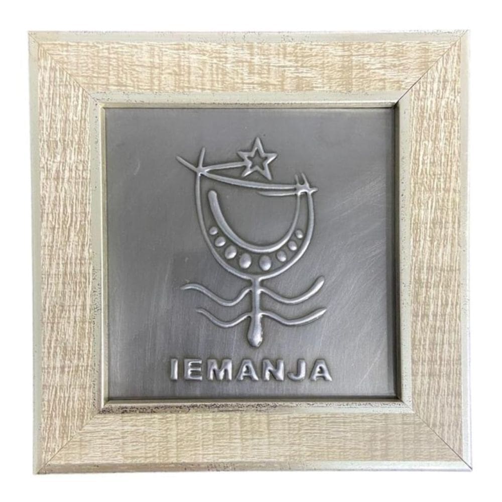 Quadro Iemanjá Orixá Madeira Carvalho E Metal 13 X13 Cm