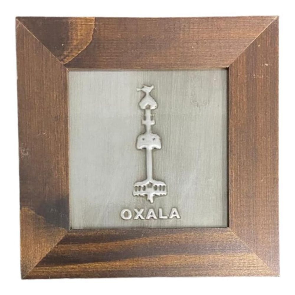 Quadro Oxalá Orixá Madeira Imbuia E Metal 14,5X14,5Cm