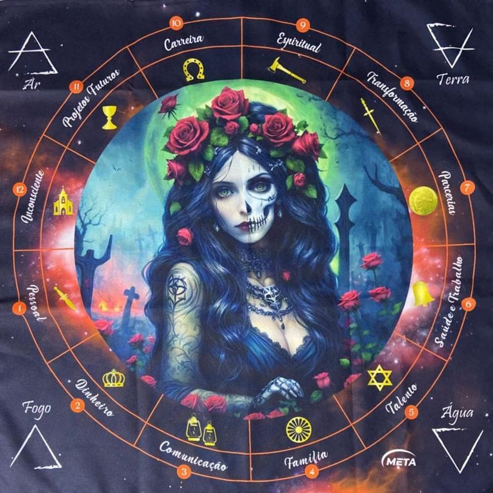 A Legítima Toalha Tecido Jogo Cartas Rosa Caveira 70X70Cm