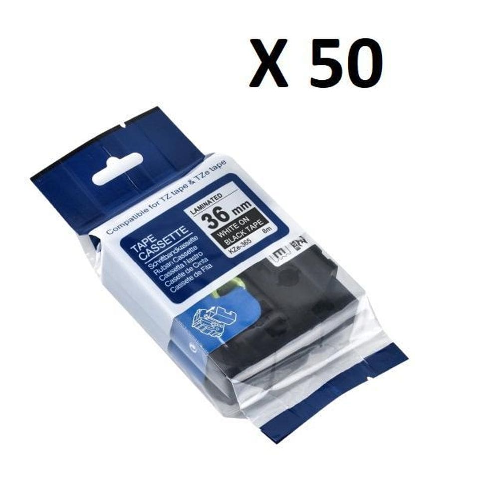 Kit 50 Fitas Compatível Brother Tze-365 Preta 36Mm