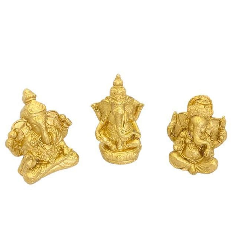 Ganesha Trio Meditando Dourado Em Resina 7 Cm