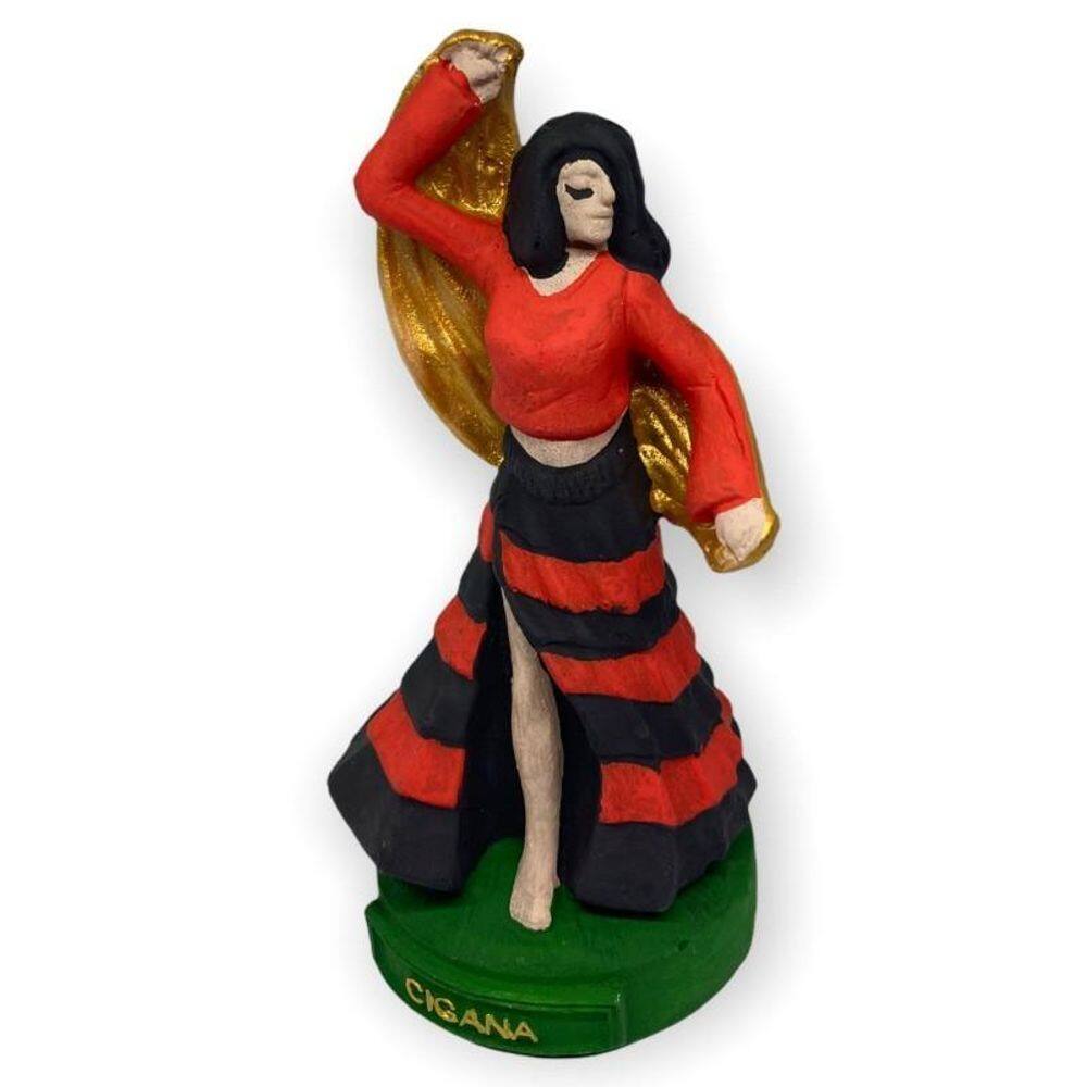 Escultura Cigana Preta E Vermelha Pomba Gira 11 Cm Em Resina