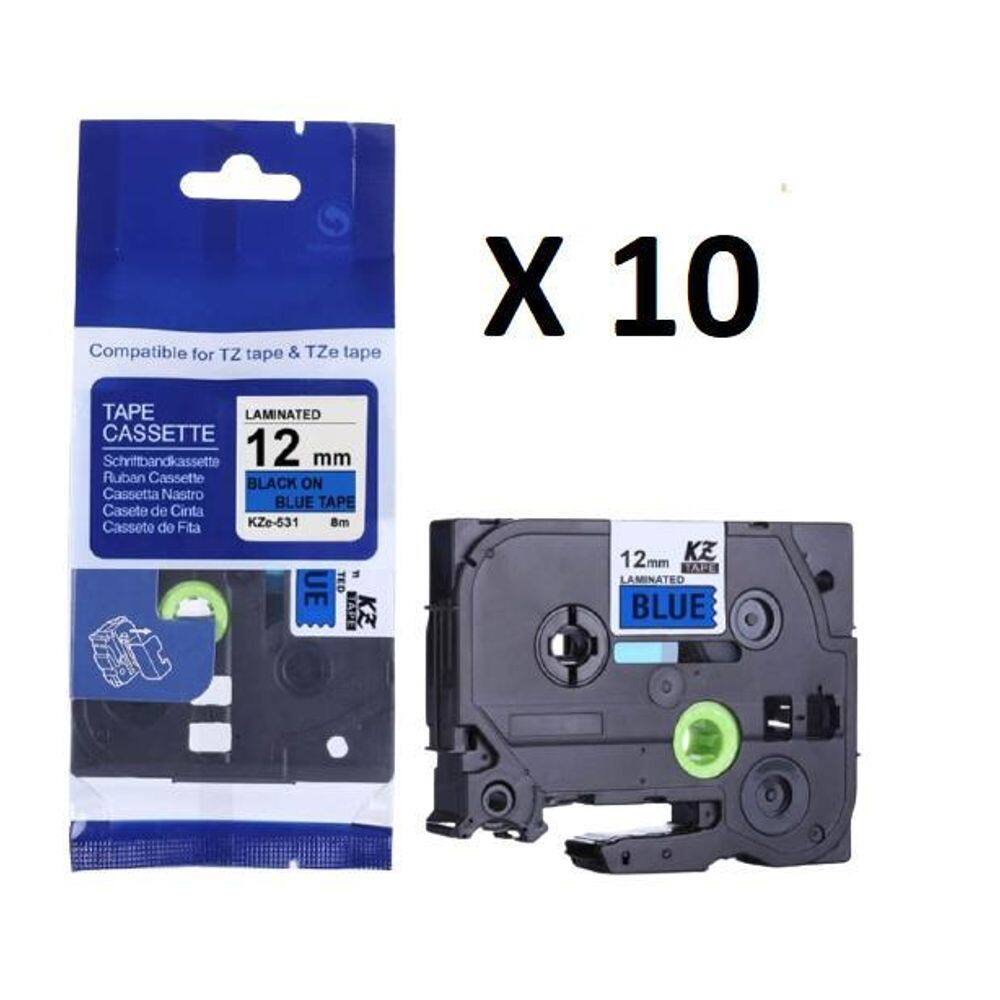 Kit 10 Fita Compatível Brother Tze-531 Azul Letra Preta 12Mm