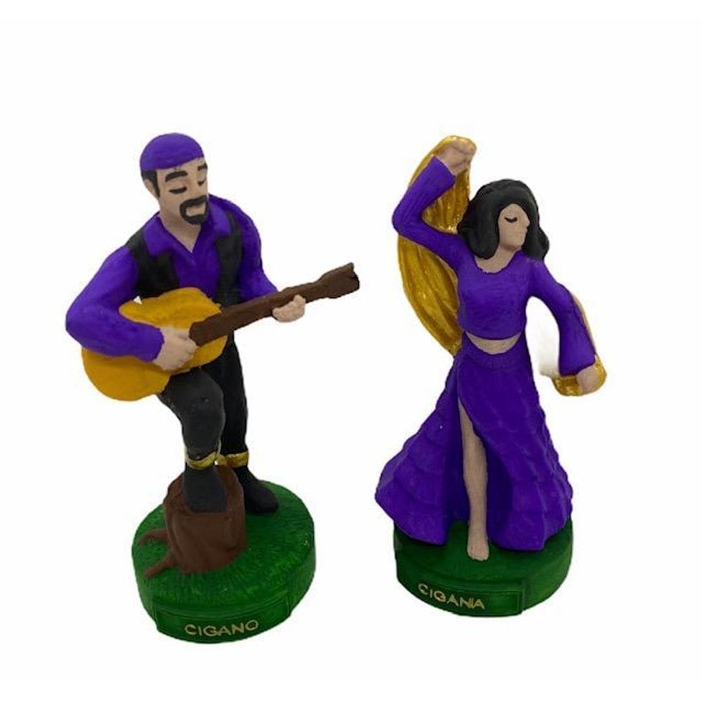 Esculturas Ciganos Casal Roxo Em Resina 11 Cm
