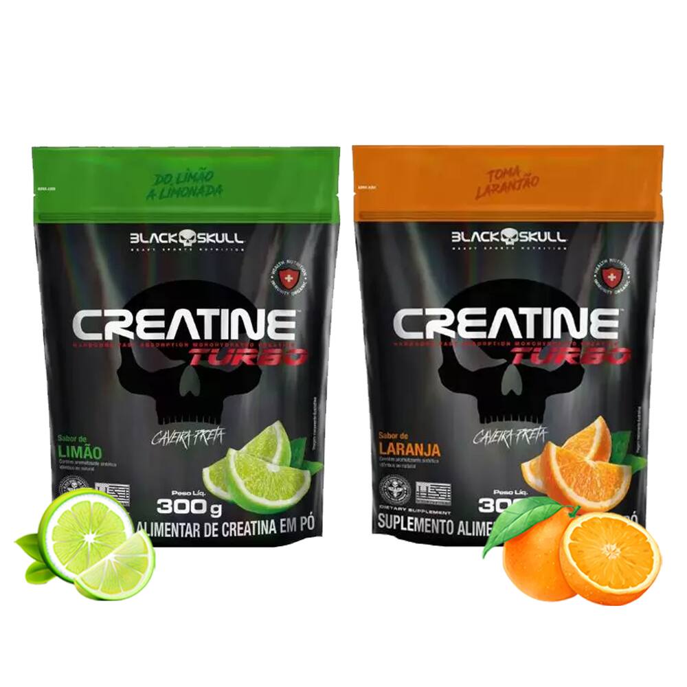 Kit 2 Creatinas Turbo 300g Sache Limão + Laranja - Black Skull