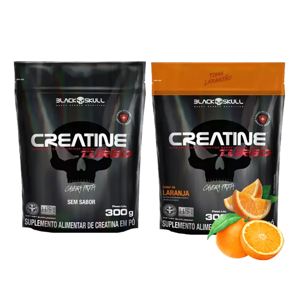 Kit 2 Creatinas Turbo 300g Sache Sem Sabor + Laranja - Black Skull