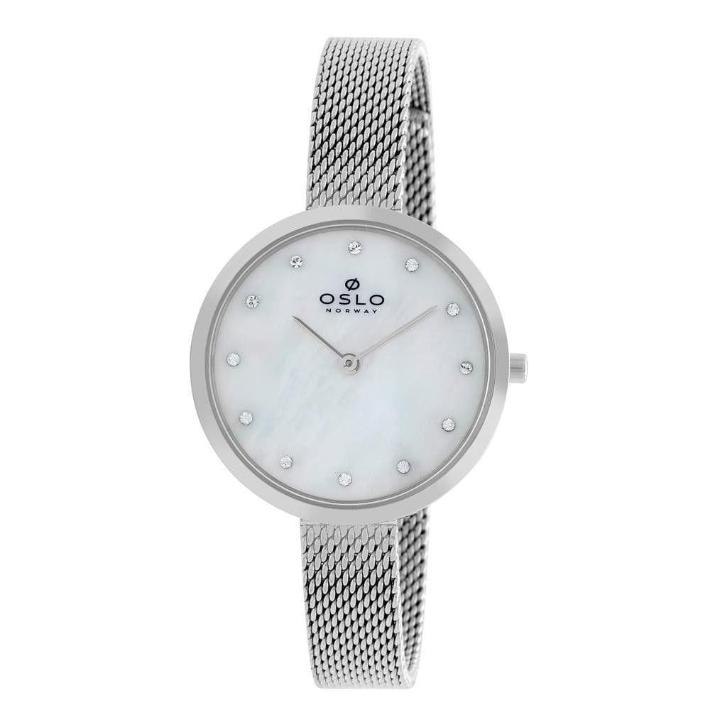 Relógio Feminino Oslo Madrepérola 32mm Aço Safira Swarovski