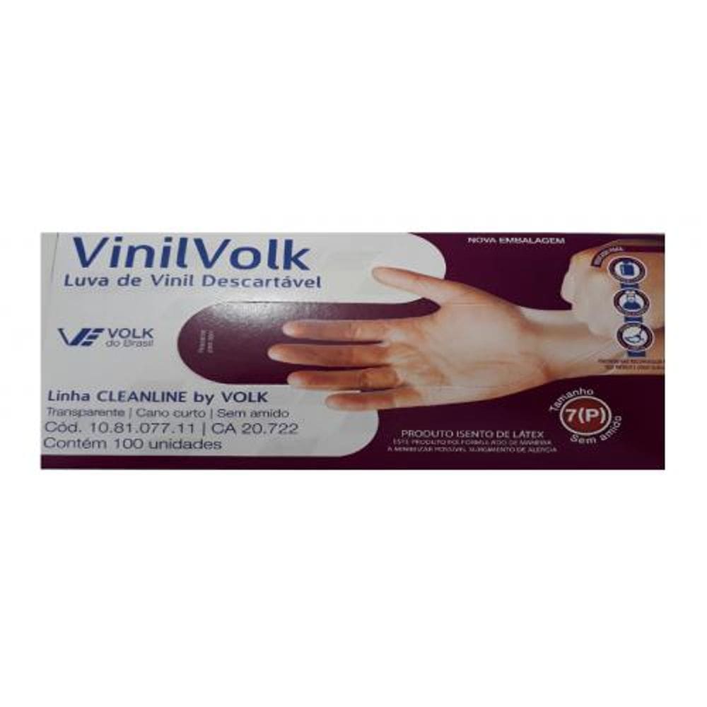 Luva Vinílica Volk G - 100 Unidades - Impermeável