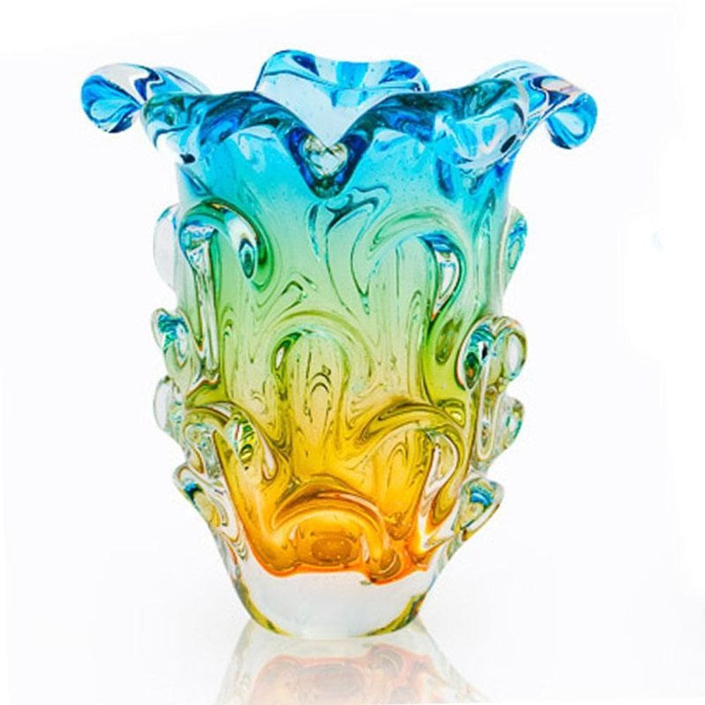 Vaso Em Cristal Murano Água Marinha E Âmbar São Marcos 25Cm