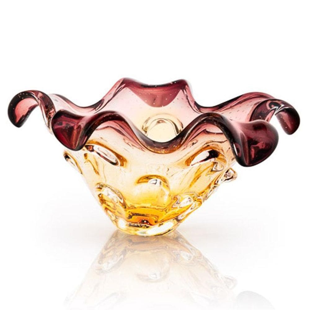 Centro De Mesa Cristal Murano Lilás E Âmbar São Marcos 45Cm