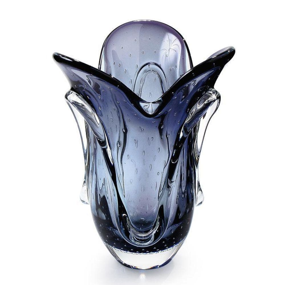 Vaso Em Cristal Murano Azul - São Marcos 37Cm