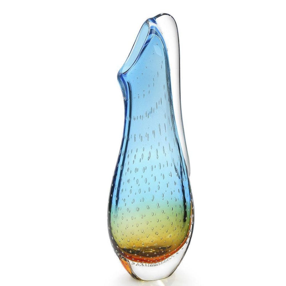 Vaso Cristal Murano Água Marinha Com Âmbar São Marcos 53Cm