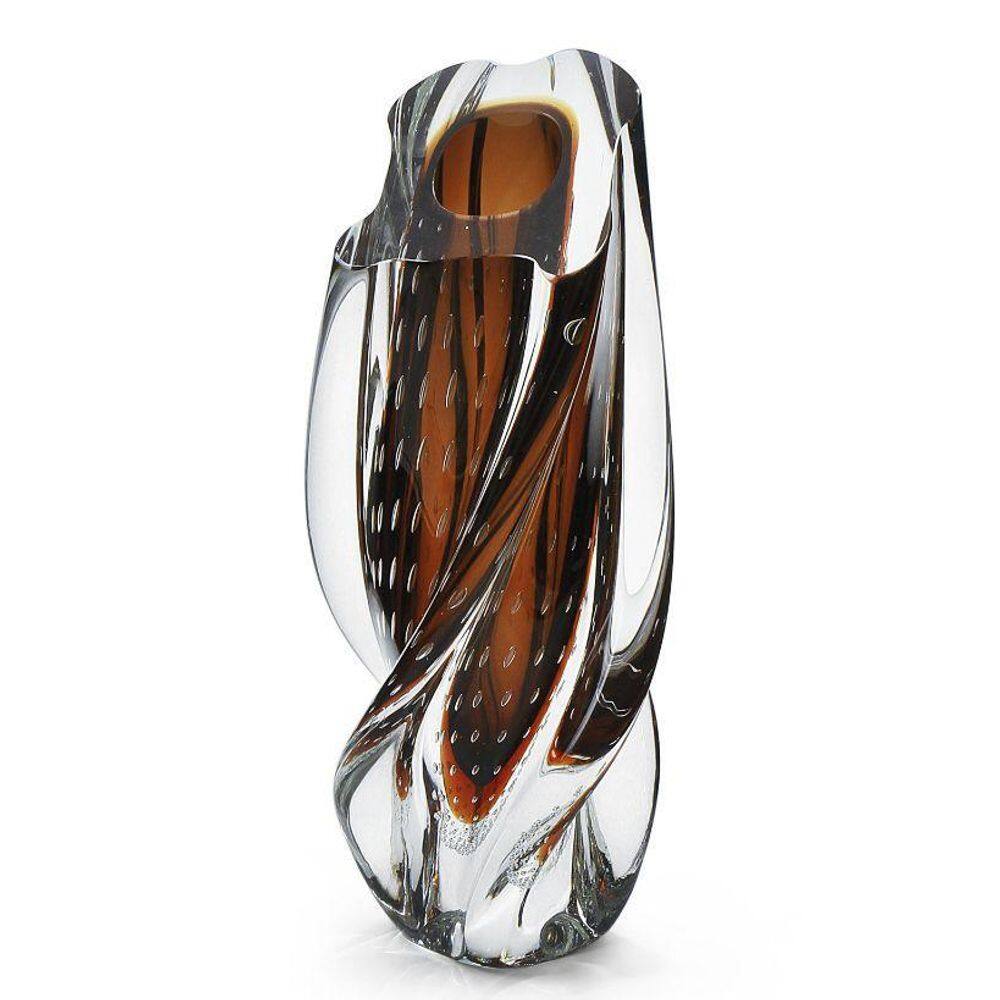 Vaso Em Cristal Murano Marrom - São Marcos 34Cm