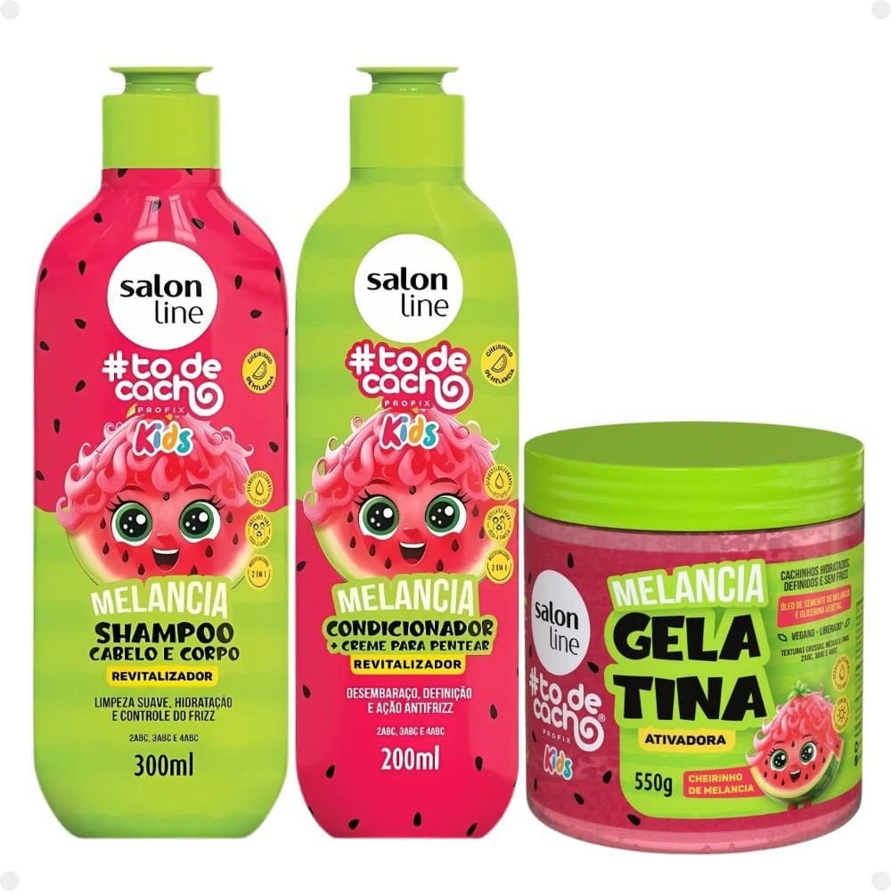 Kit Salon Line Kids: Shampoo e Condicionador + Gelatina Ativadora Melancia