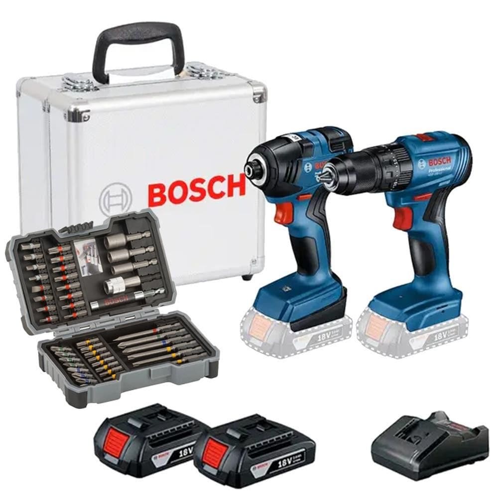Parafusadeira Impacto + Chave Impacto Baterias Carregador e Kit de pontas BOSCH