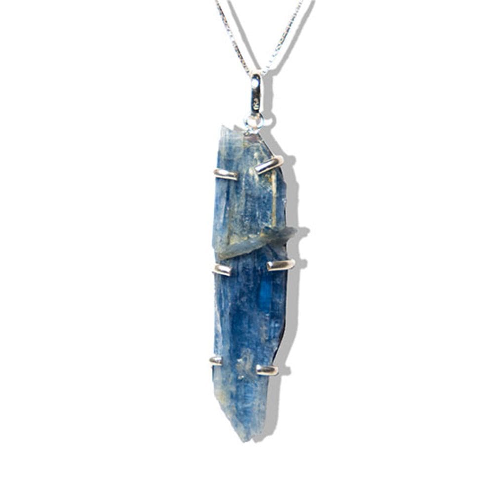 Colar Canudo Cianita Azul Pequena Natural Garra Prata 950