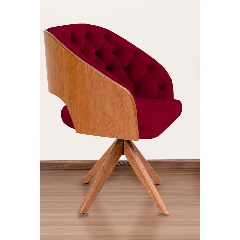 Poltrona Decorativa Mari Laminada Pé Giratório de Madeira Capitonê
