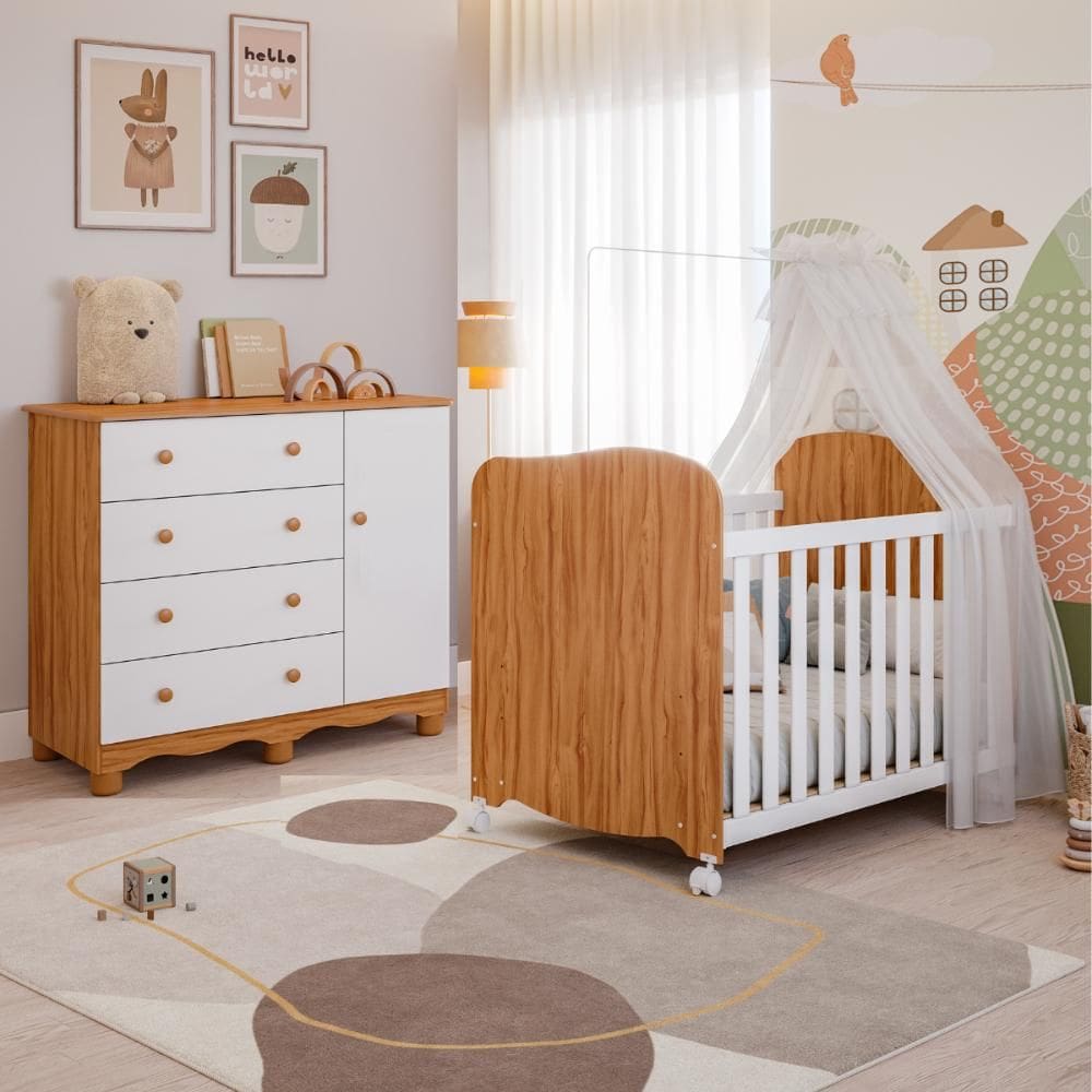 Quarto de Bebê Completo Berço Americano Uli Cômoda 1 Porta 3 Gavetas 100% MDF Junior