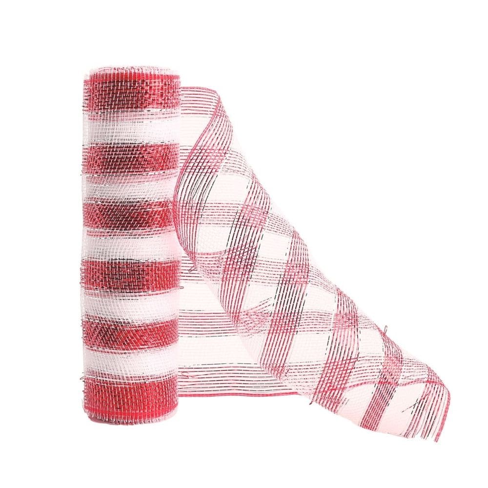 Tela Decorativa Fita Natal Malha Tule Listras Vermelho e Branco 26cm x 5 metros – Magizi