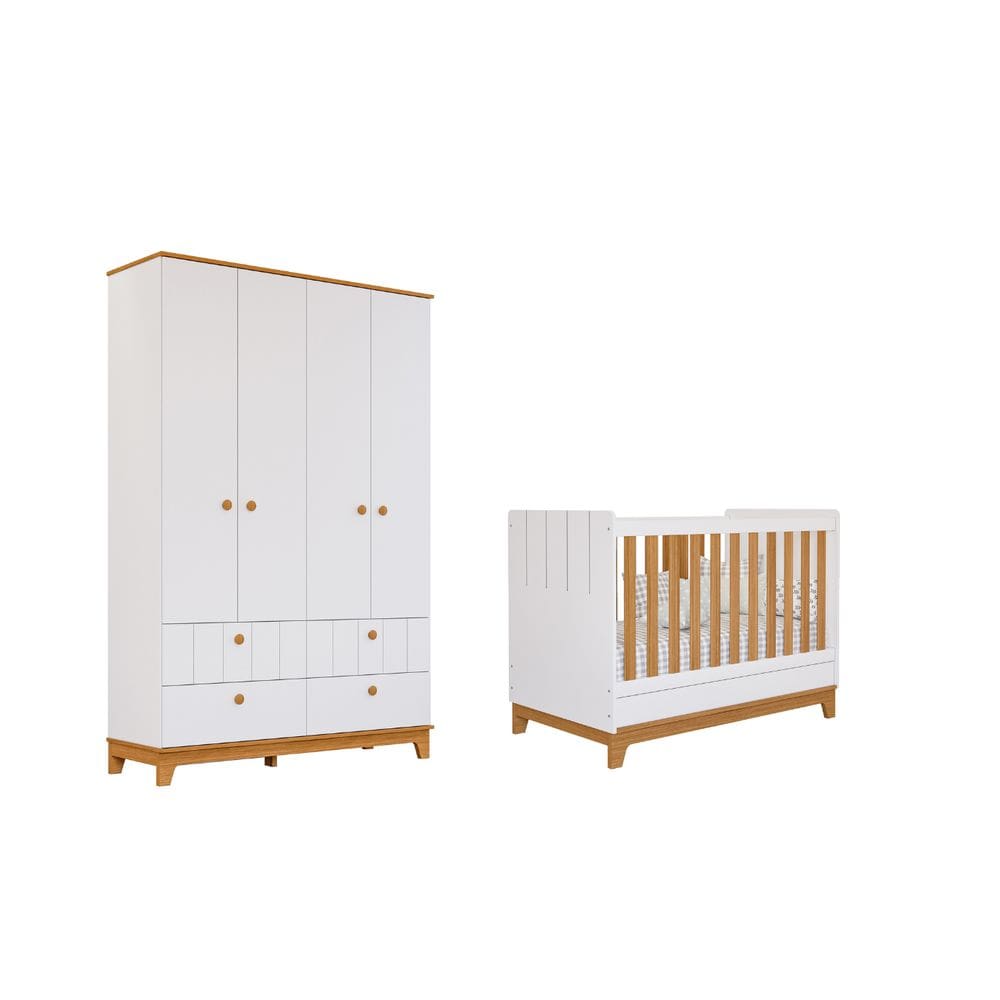 Berço Americano e Guarda Roupas Biscoito Permobili Retro MDF