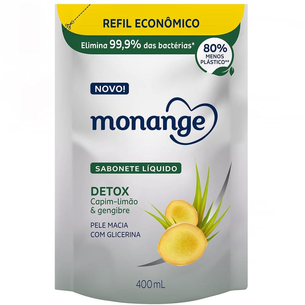Sabonete Líquido Monange Detox Capim Limão e Gengibre Refil 400ml