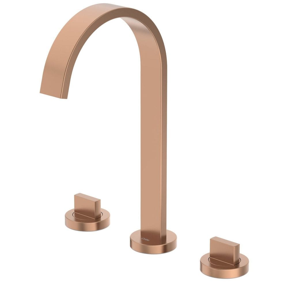 Misturador para Lavatório de Mesa 3 Furos Bica Alta com Válvula de Escoamento Flow Rose Gold Matte