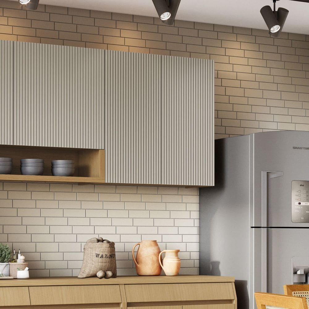 Armário Aéreo 2 Portas Simone Mendes 80cm 100% Mdf Carvalho/Greige