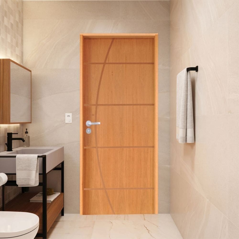 Porta Lisa Padrão Imbuia Belíssima 5 Batente Ecológico 11 Fechadura Stilo Wc 62 X 2,10 e Natural