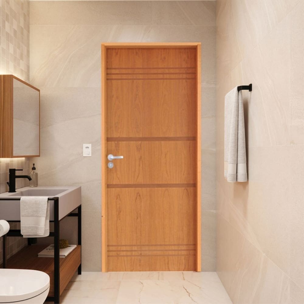 Porta Lisa Padrão Imbuia Belíssima 7 Batente Ecológico 11 Fechadura Stilo Wc 72 X 2,10 e Natural