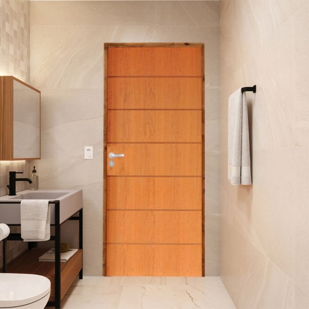 Porta Lisa Padrão Imbuia Belíssima 2 Batente Ecológico 09 Fechadura Stilo Wc 82 X 2,10 e Natural