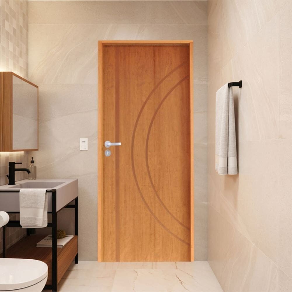 Porta Lisa Padrão Imbuia Concept 10 Batente Ecológico 14 Fechadura Stilo Wc 82 X 2,10 D Natural