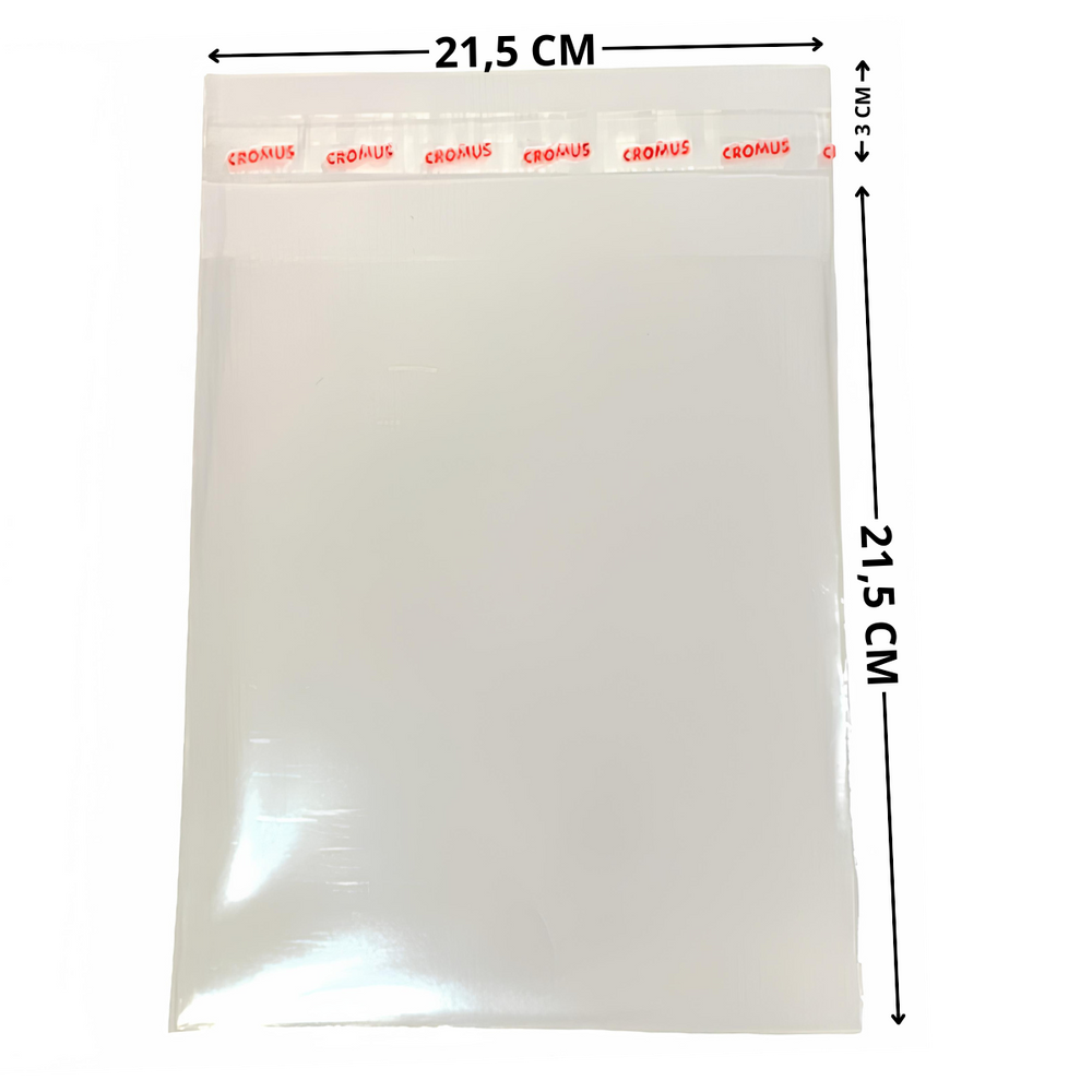 Saco Plástico Adesivado 21,5x21,5+3cm Transparente Cromus 500 Unidades