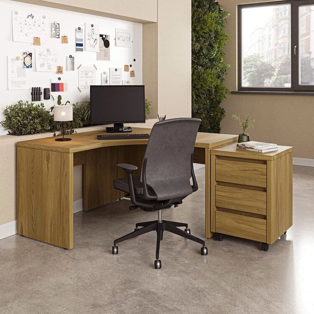 Mesa de Escritório em L 135cm com Gaveteiro com Rodízio Ficus Cabecasa Madeiramadeira Rovere