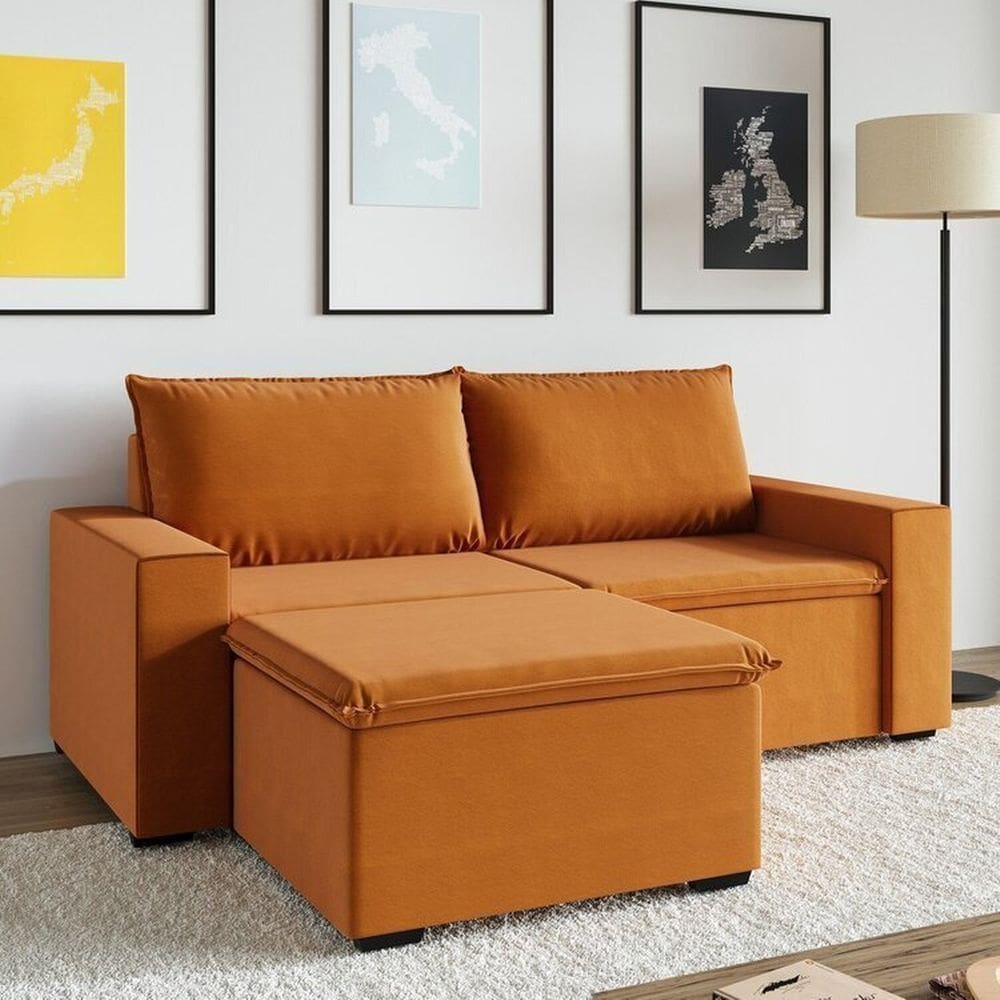 Sofá Modular 1 Módulo Direito 1 Módulo Esquerdo 1 Puff Zen Cabecasa Madeiramadeira Mostarda