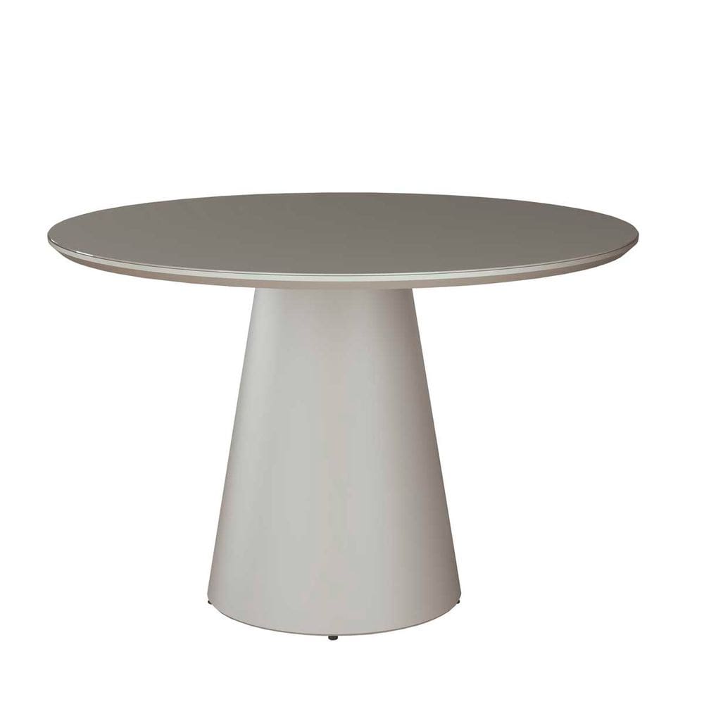Mesa de Jantar Redonda para 4 Lugares 120cm Liz Base Cone Tampo Vidro Off White CCS