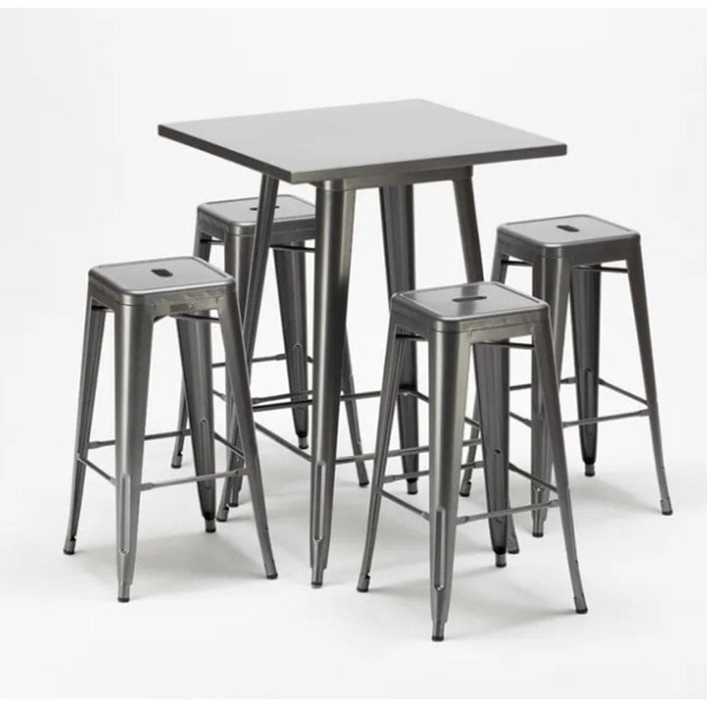 Mesa alta bistrô de bar + 4 banquetas altas Iron Tolix
